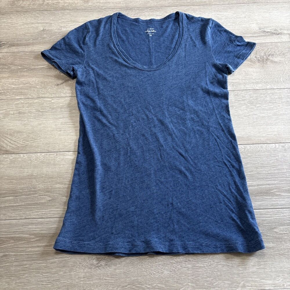 J. Crew Vintage Cotton Slim Fit Marled Denim Blue Scoop Neck T Shirt Women's XS